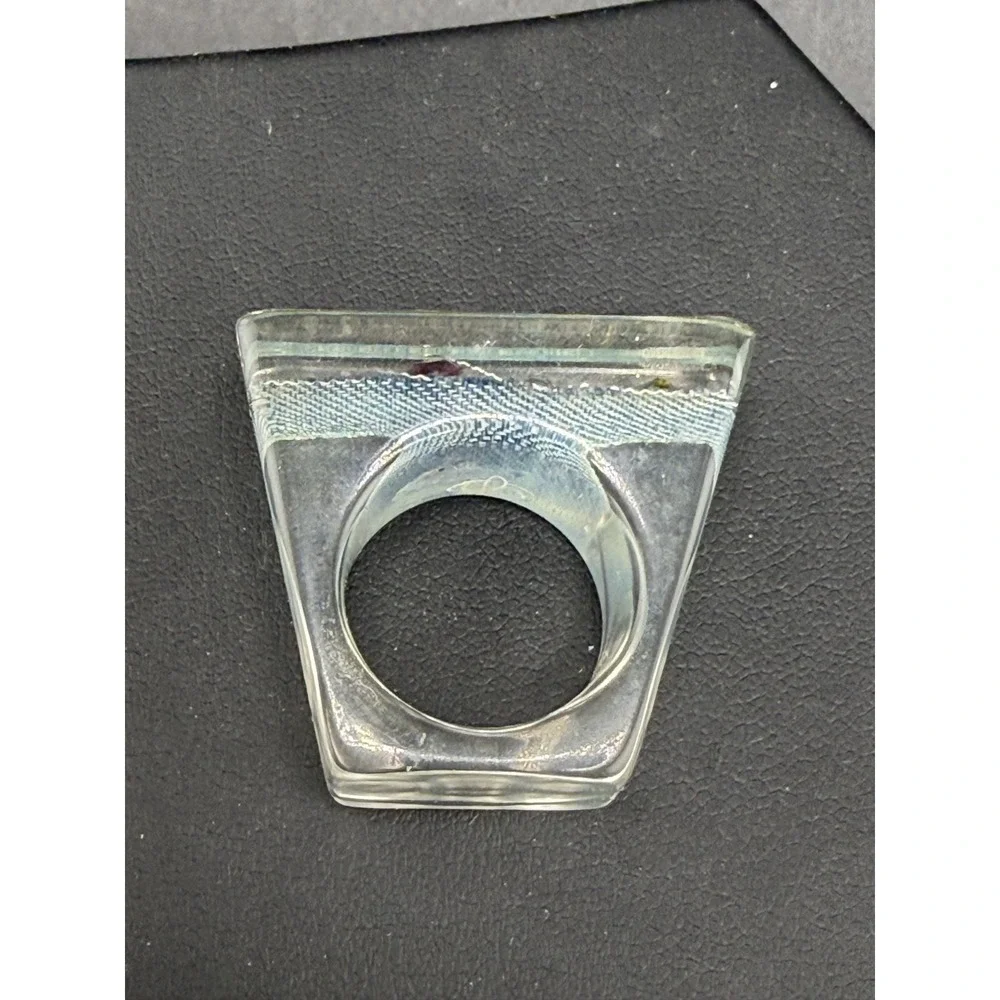 Vintage Lucite Ring Chunky Denim Mod MCM Signed 7" - Picture 7 of 11